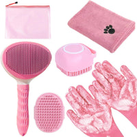 Bath Grooming Kit for Pets, Hair Brush Set with Towel - 6-Bath-Pink