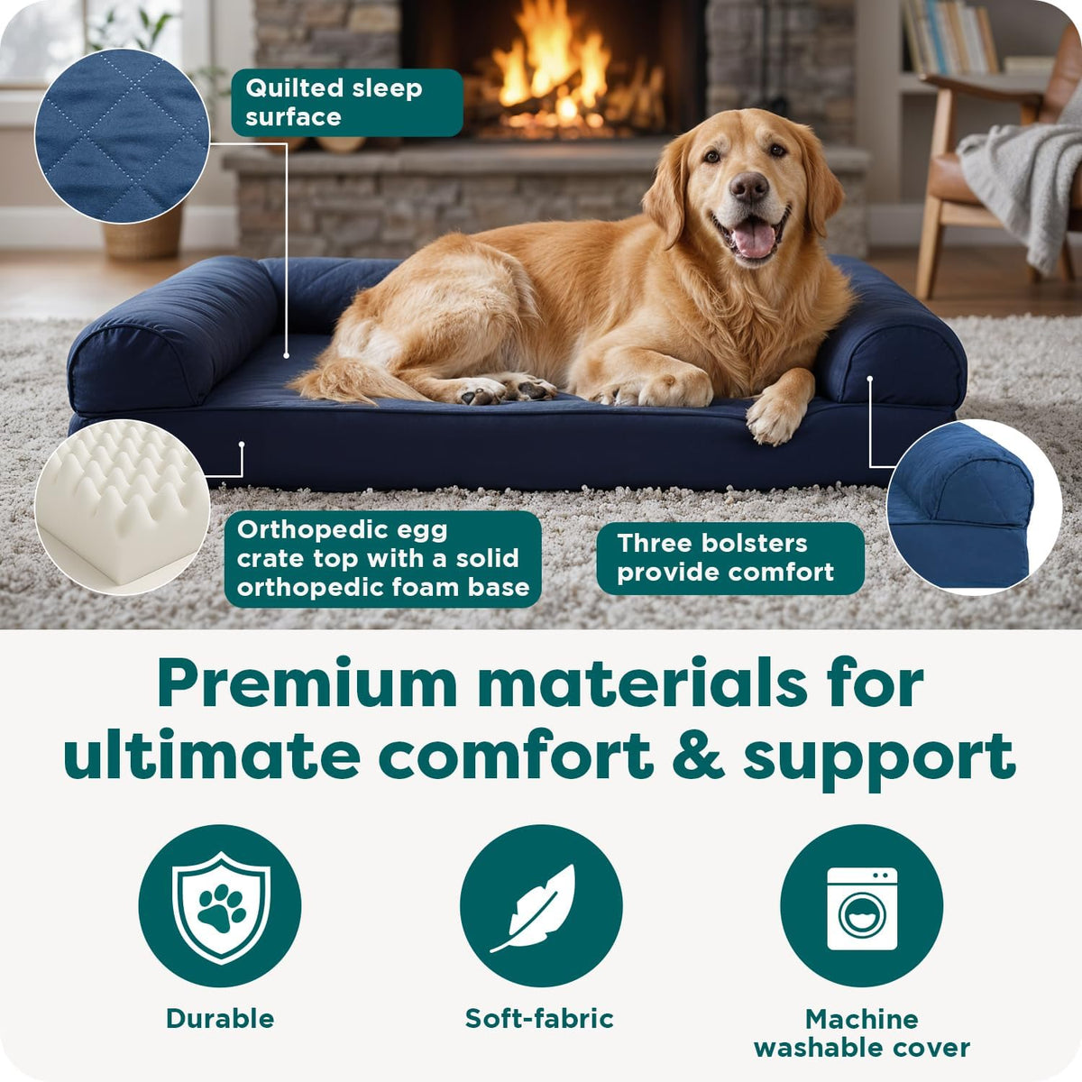 FurHaven Classic Sofa Orthopedic Dog Bed for Large Dogs - Large / Navy Blue - image 4