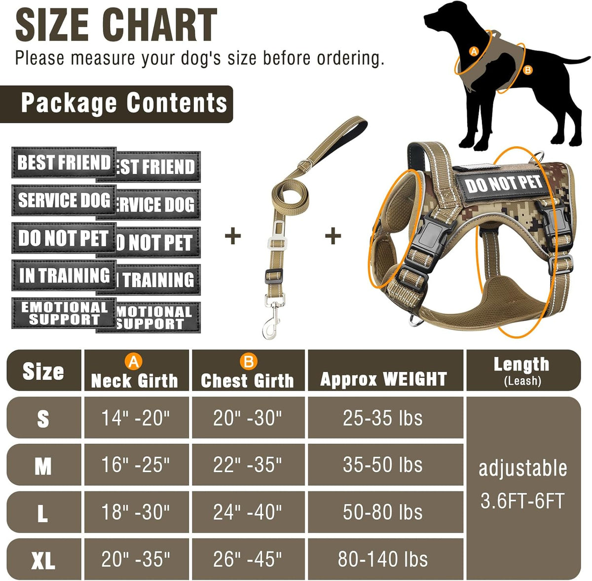 Tactical Dog Harness and Leash Set with 10 Patches for Large Dogs – Essentials for Dogs - Large / Desert Camo - image 4