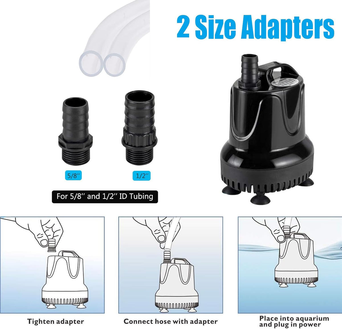 hygger 215 GPH Quick Water Change Aquarium Pump Submersible Fountain - 18-watt 215 GPH - image 3