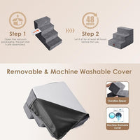 EHEYCIGA Dog Stairs for Small Dogs 13.5" H, 3-Step Dog Steps for Couch Sofa and Chair, Pet Steps for Medium Cats, Non-Slip Balanced Pet Ramp Indoor, Grey