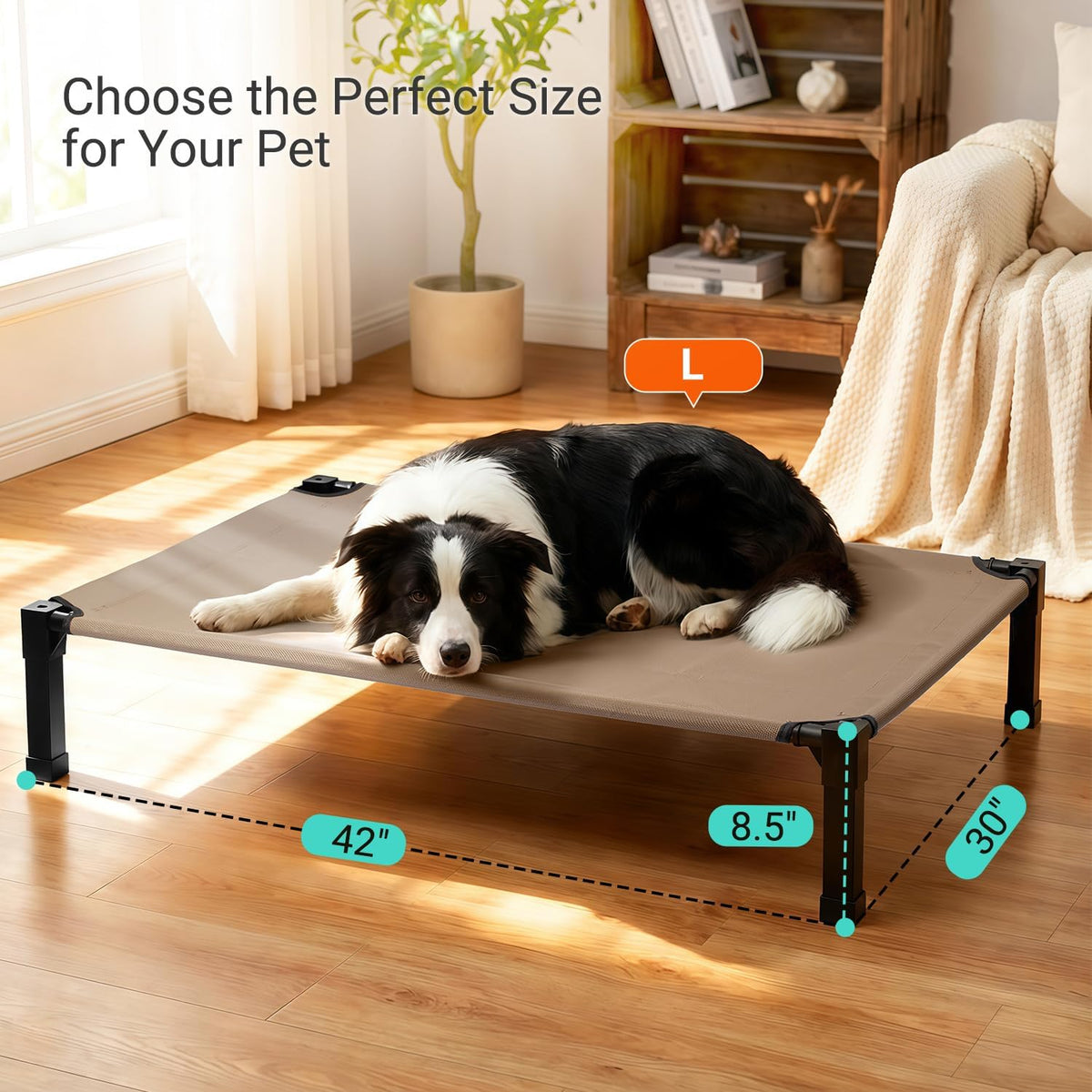 Elevated Outdoor Dog Bed, Raised Dog Bed with Steel Framed 42in – Essentials for Dogs - Brown / 42"L x 30"W x 8.5"H - image 3