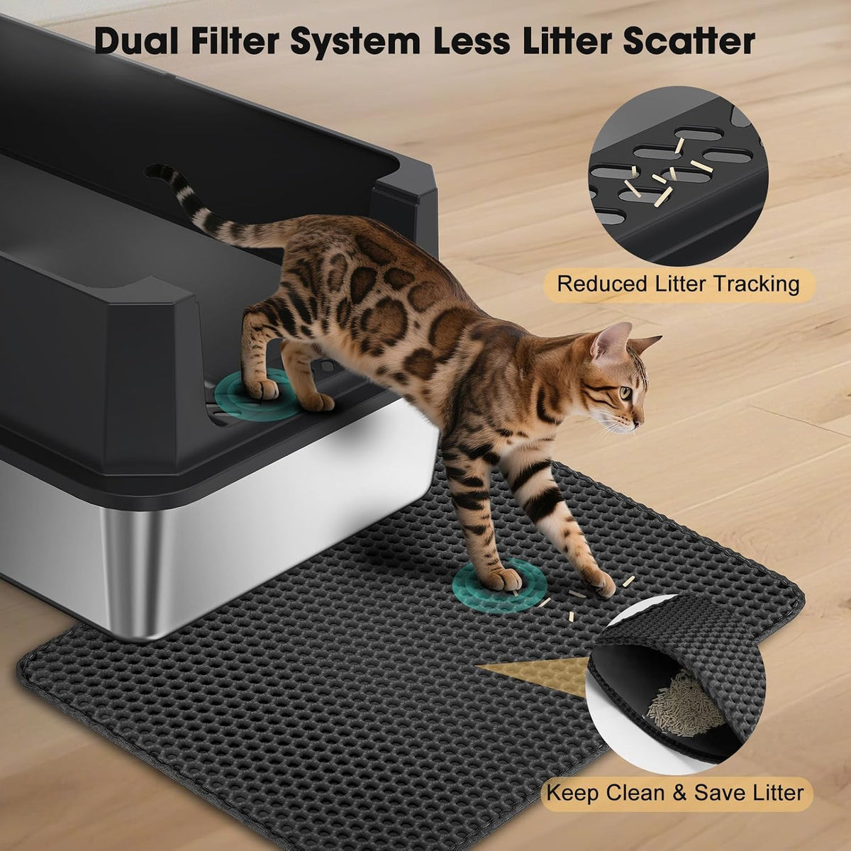 FURTIME Stainless Steel Cat Litter Box - Black / Large - image 2