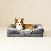EHEYCIGA Memory Foam Dog Bed for Large Sized, Orthopedic Dog Sofa with Sides and Waterproof Liner, Washable Bolster Pet Couch with Removable Cover, 41x27x7.5 Inch, Grey