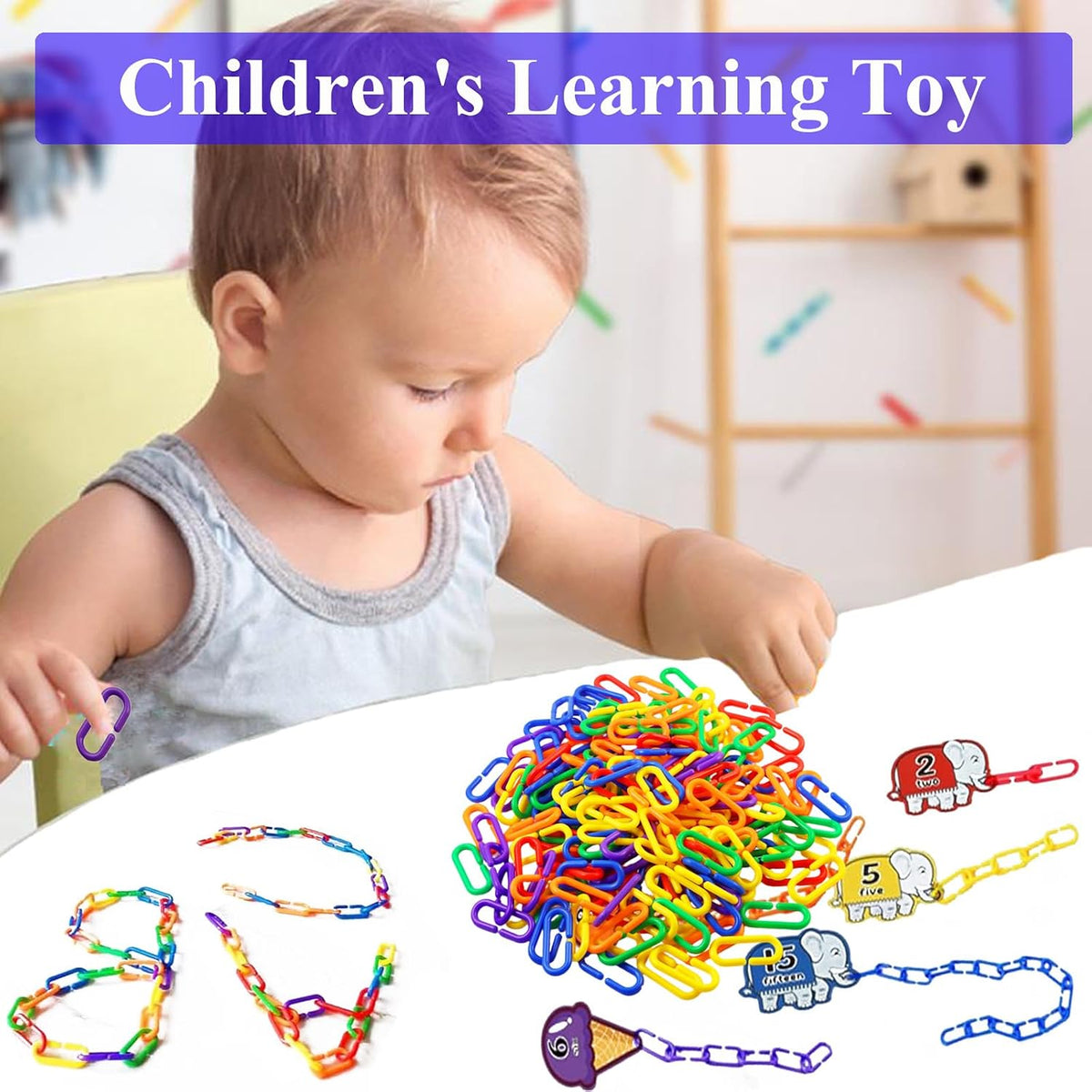 200 pack of rainbow plastic C-clip chain links for bird cages and small pets - view 4