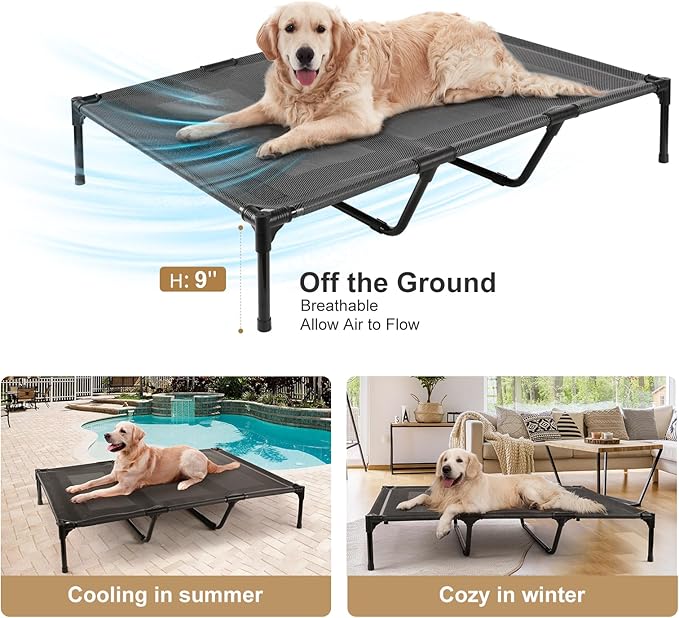 petizer 36" Elevated Dog Bed for Large Dogs, Outdoor Waterproof, Raised Cooling Pet Bed, Washable Breathable XL Dog Bed with Supporting Bars - Up to 120 LBs, Indestructible, Large