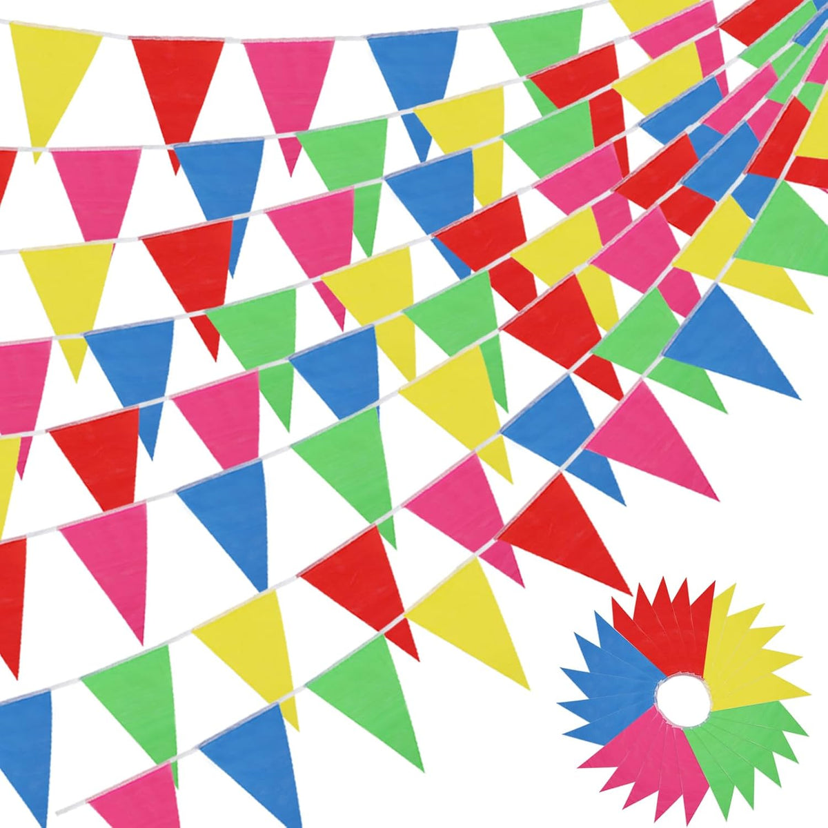 RUBFAC 170ft 120pcs Red White Striped Pennant Banner – Fun for Kids & Family - multicolor / 3400ft