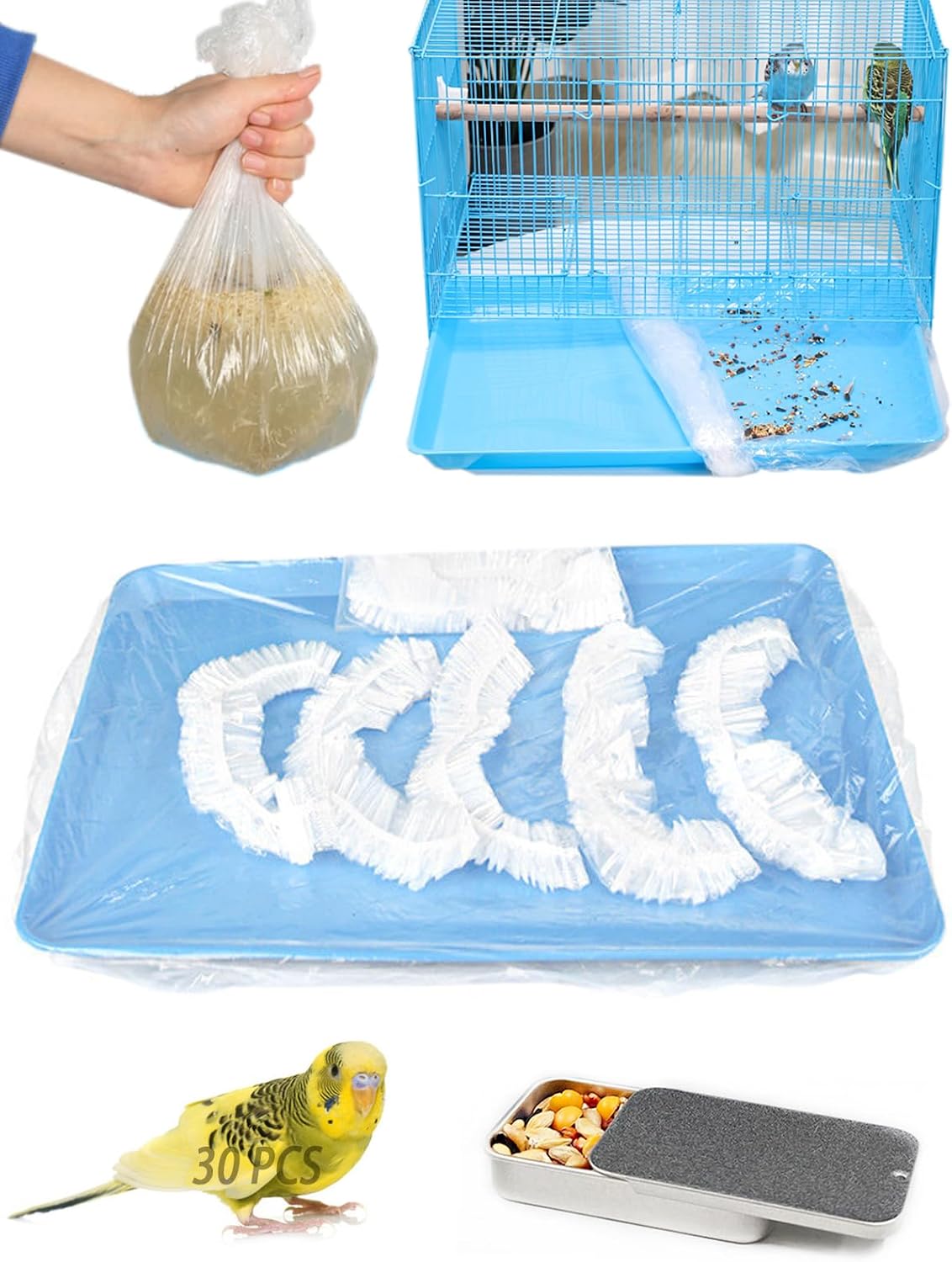 Disposable Bird Cage Liners Clear Plastic Parakeet Cage Liner Bag - 34'' X 22'' / 30PCS