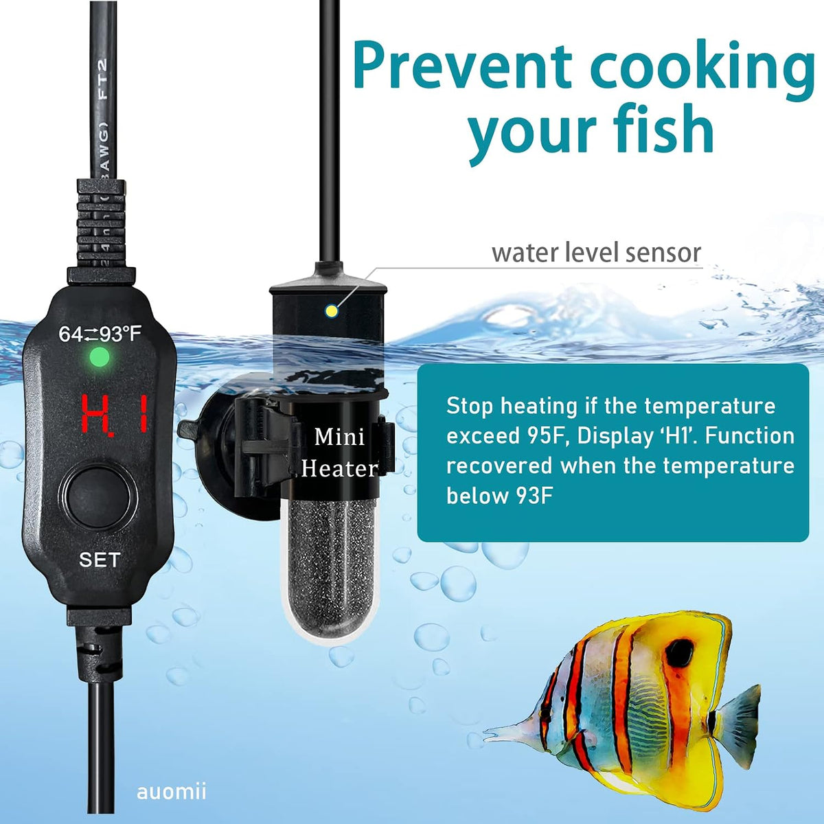 USB 10W Mini Submersible Aquarium Heater Adjustable Fish Tank Heater – Essentials for Fish - 30W PLUG - image 2