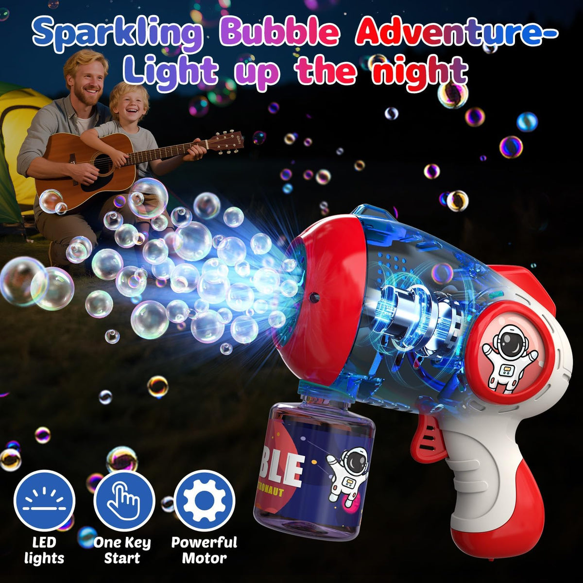 EagleStone 2 Packs Automatic Bubble Machine Guns with 4 Bottles - Red,deep Blue - image 3