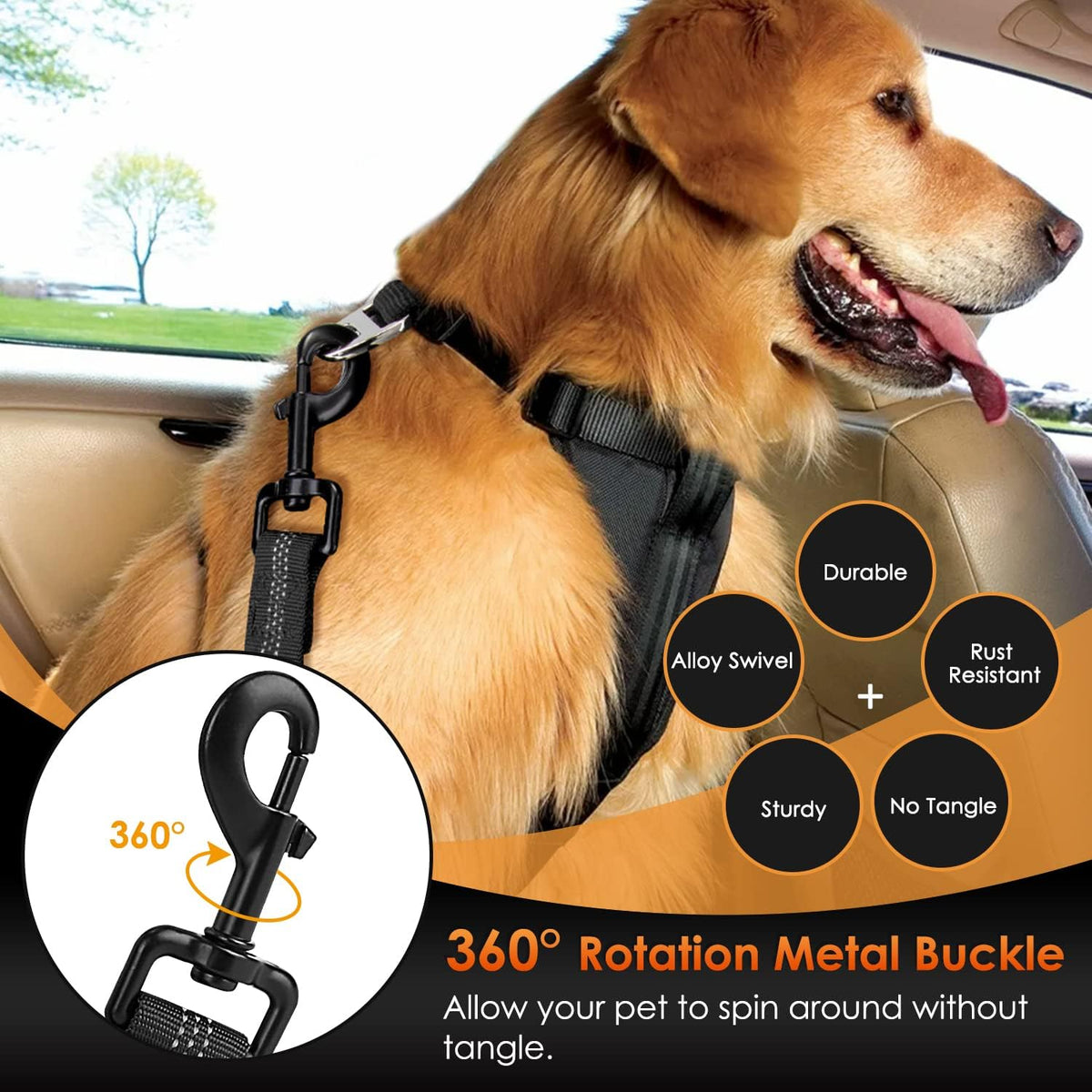 SlowTon Dog Car Seat Belt - Black / 35.5in- 1 Pack - image 4