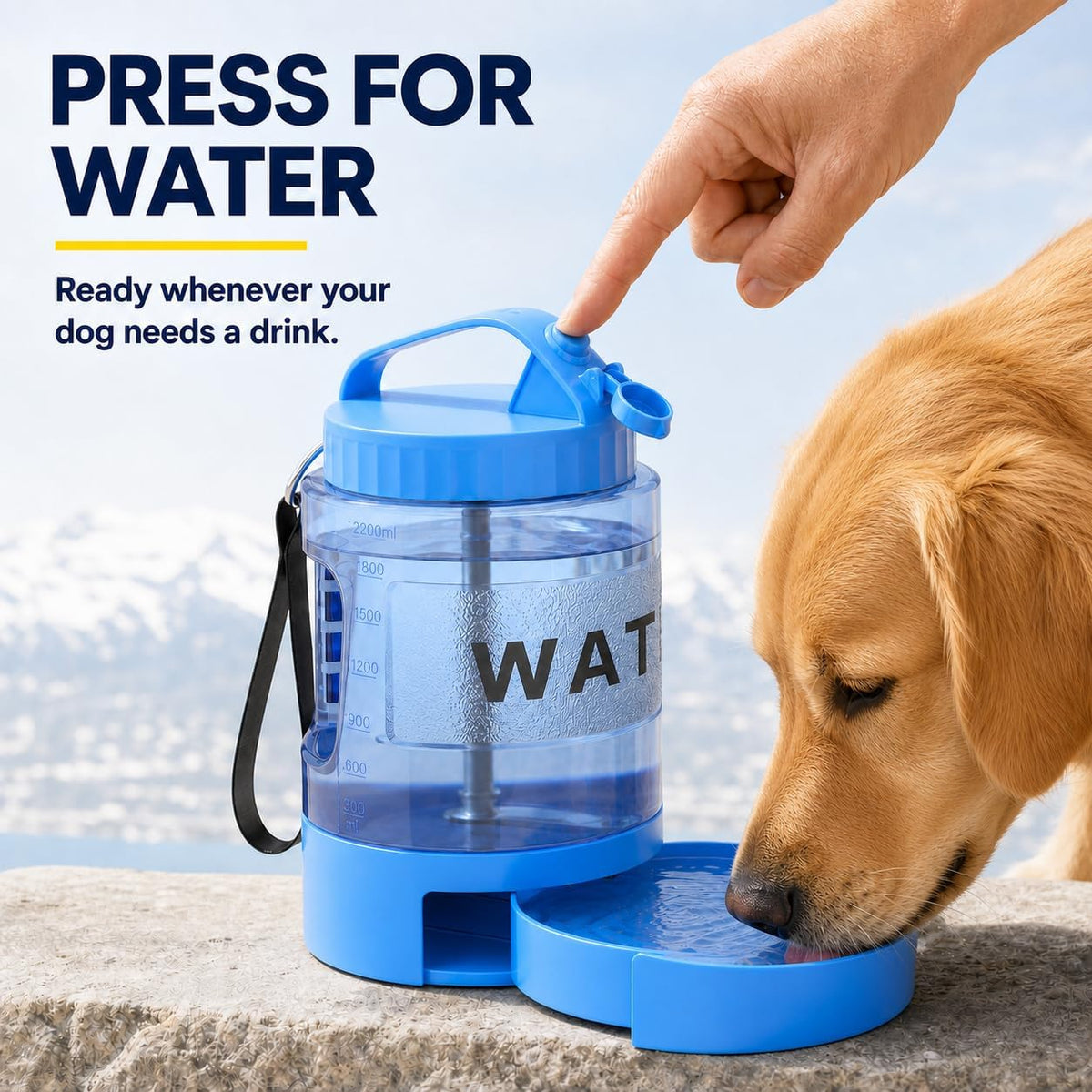 Portable Dog Water Bottle with Bowl, Large 77 oz/2.2 L, Black – Essentials for Dogs - 77oz-Blue - image 3