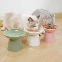 Extra Wide Elevated Ceramic Cat Bowl, 6.2" Shallow Dish for Whisker Fatigue Relief, 5" Height for Easy Feeding, Durable Raised Cat Food Bowls, Pack of 2, Blue
