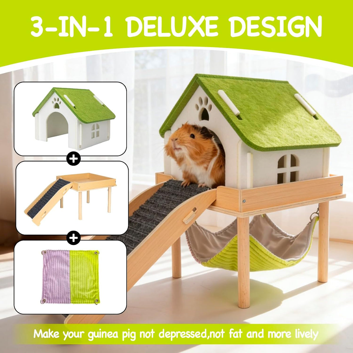 3 in 1 Enlarged Guinea Pig Hammock - Matcha White - image 2