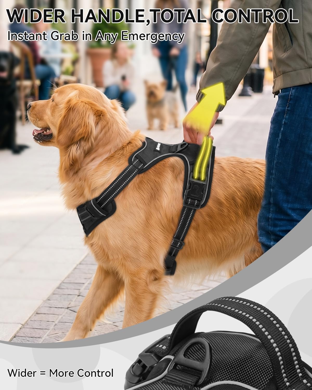 Joytale No Pull Dog Harness & Seat Belt, Easy On 3-Buckle, L - Black / Large - image 2