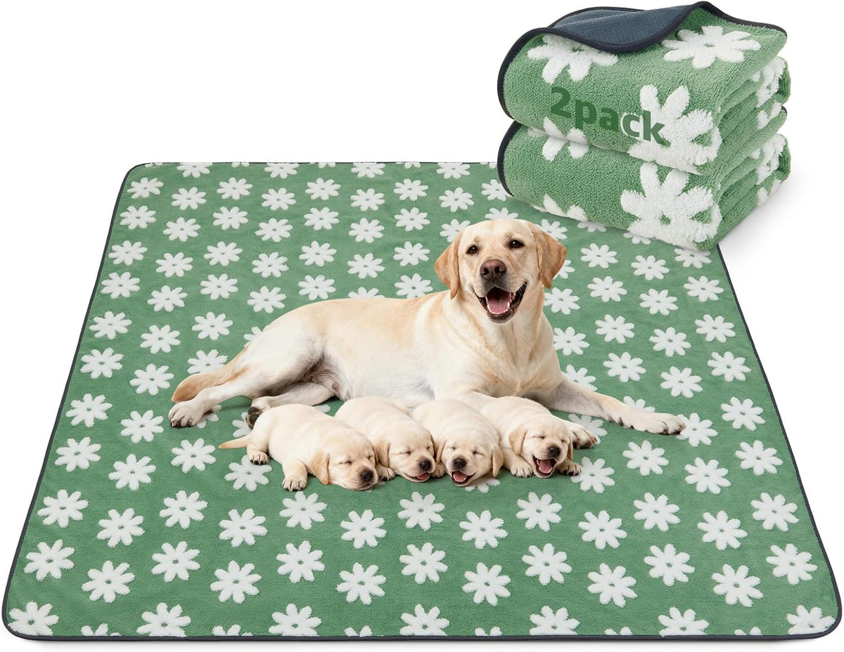 LOOBANI Washable Puppy Pads, 18"x24" Reusable Pee Pads - Green Daisy / 48"x48"(Pack of 2)