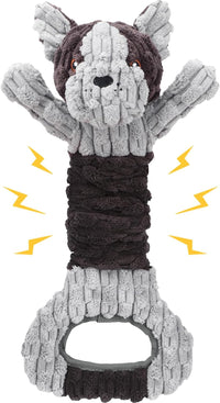Letsmeet Plush Dog Toy with Crinkle Paper and Ropes - Grey