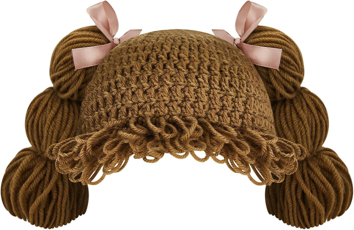 Halloween Cabbage Costume Yarn Wig - Brown 1 / Loop Pigtails