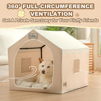 Indoor Dog House with Frame, Cute Dog Tent Bed with Cover Cave - Large ( 25" × 25" × 25" ) / Beige - image 2