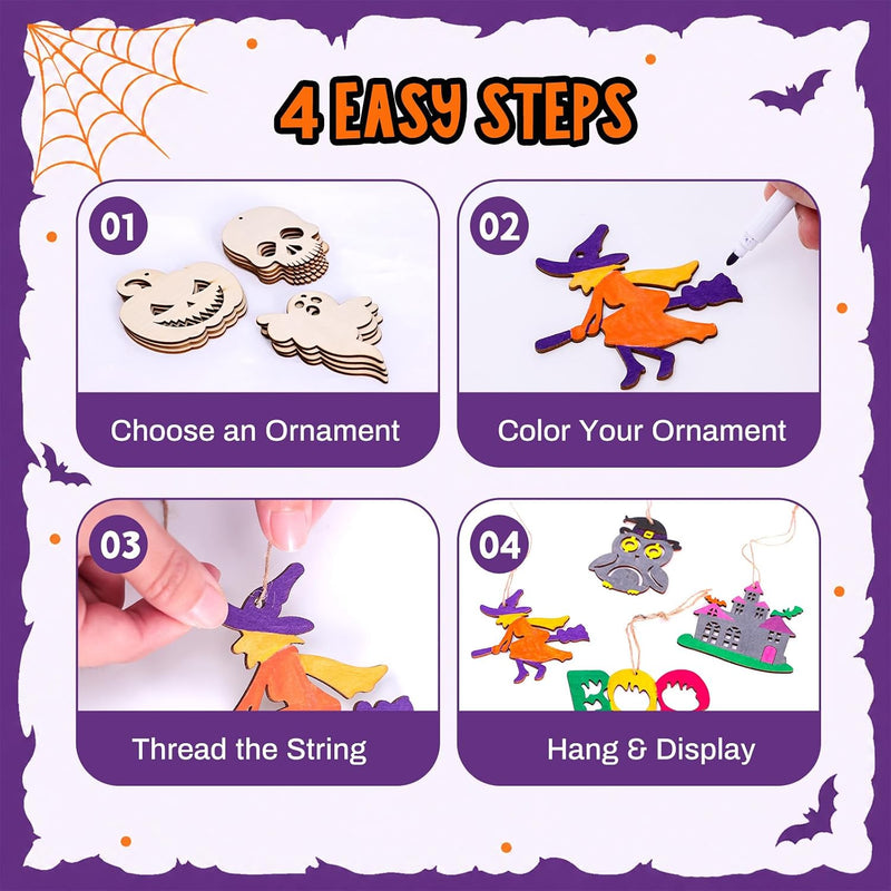 Max Fun 60PCS Halloween Crafts Painting Wooden Slices Cutouts - 60