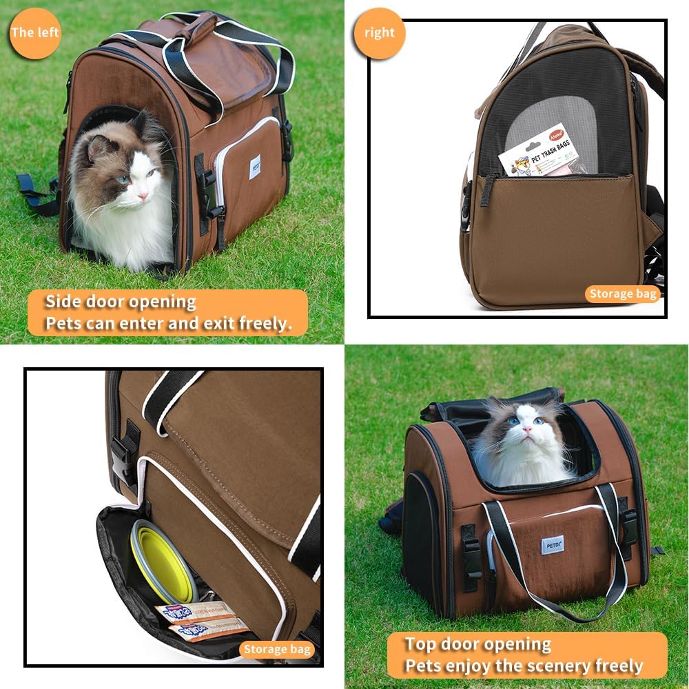 Pet Backpack Carrier for Small Dogs Medium Cats, Puppies - dark brown / 16.5"L x 10.0"W x 15.5"H - image 3
