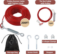 Dog Runner for Yard, Outdoor Dog Run - Red / 200FT+15FT - image 2