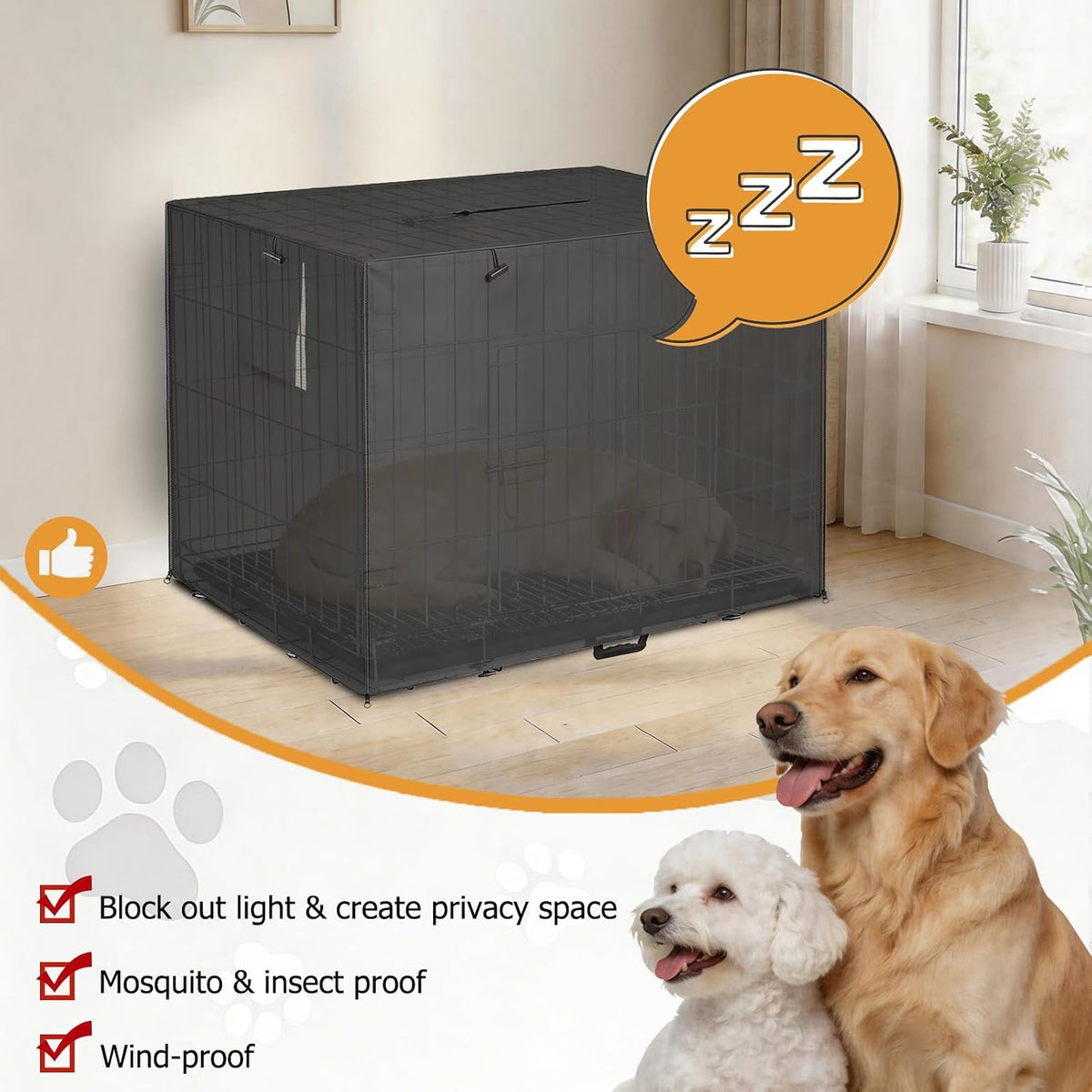 Dog Kennel Cover, Dog Crate Cover 48 Inch for Wire Dog Cages - 54.0"L x 37.0"W x 45.0"H / Black - image 3