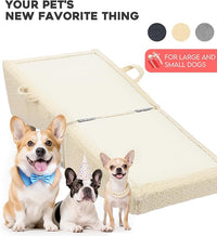 Dog Stairs for Small Dogs and Cats – 2-in-1 Dog Ramp for Bed and Couch, 16.5'' Foldable Wooden Pet Steps, Sturdy Multi-Use Split Ottoman Design, Beige