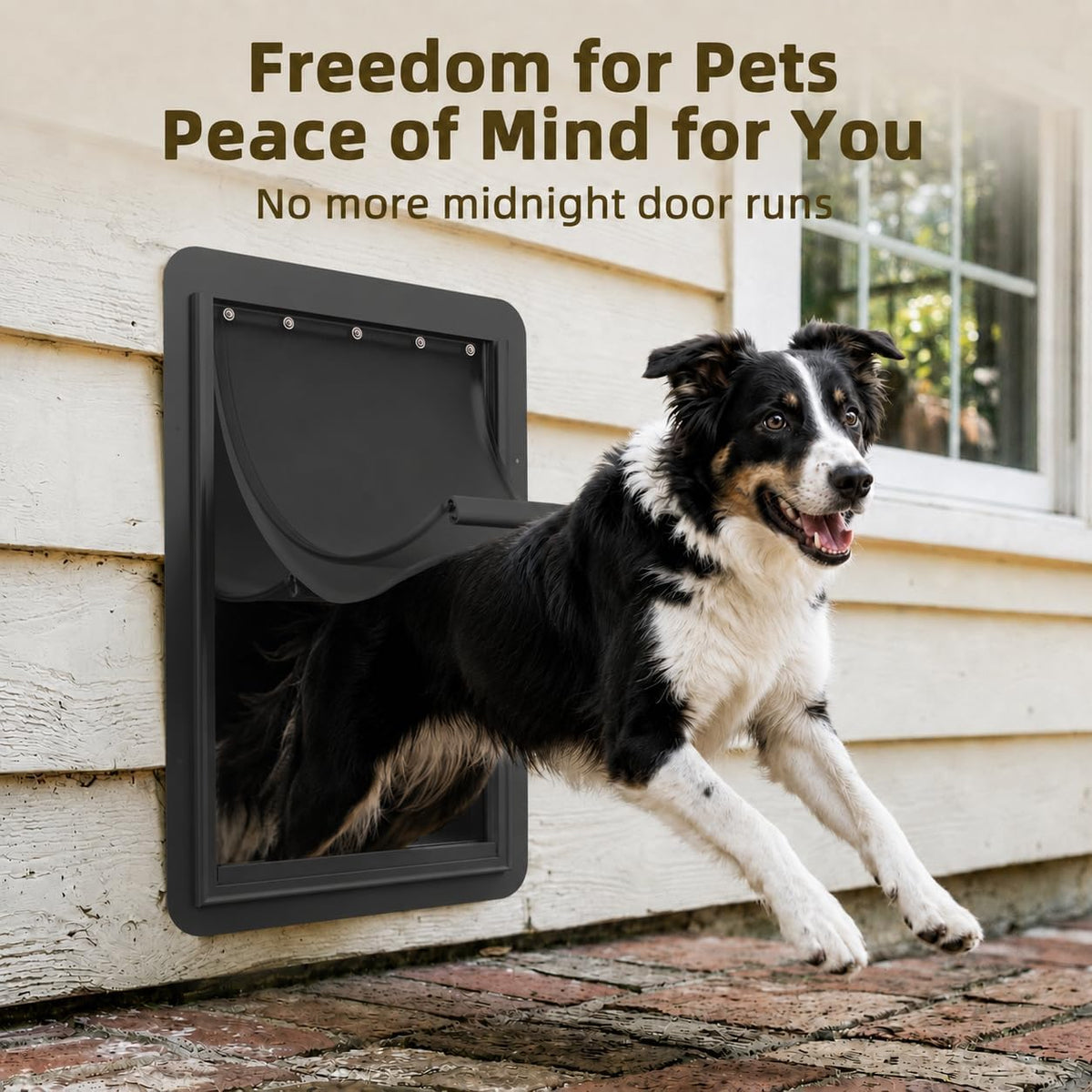 URSPET Medium Dog Door for Wall, 3-Flap Insulated, Steel Frame - Black / Large / For Door - image 3