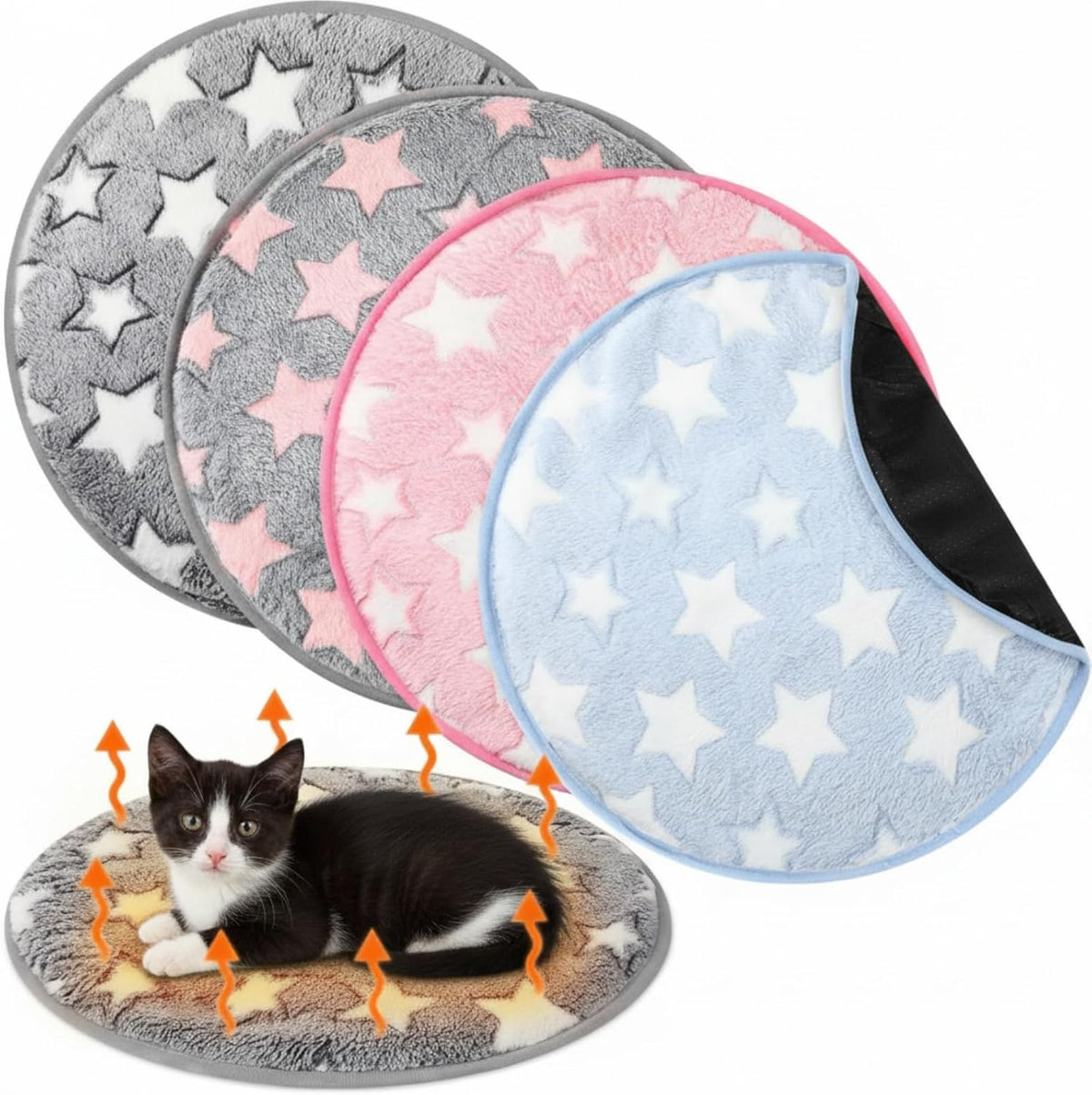 4 Pack Self Heating Cat Pad Self Warming Dog Mat, Heart - Stars / 16 x 16 Inches