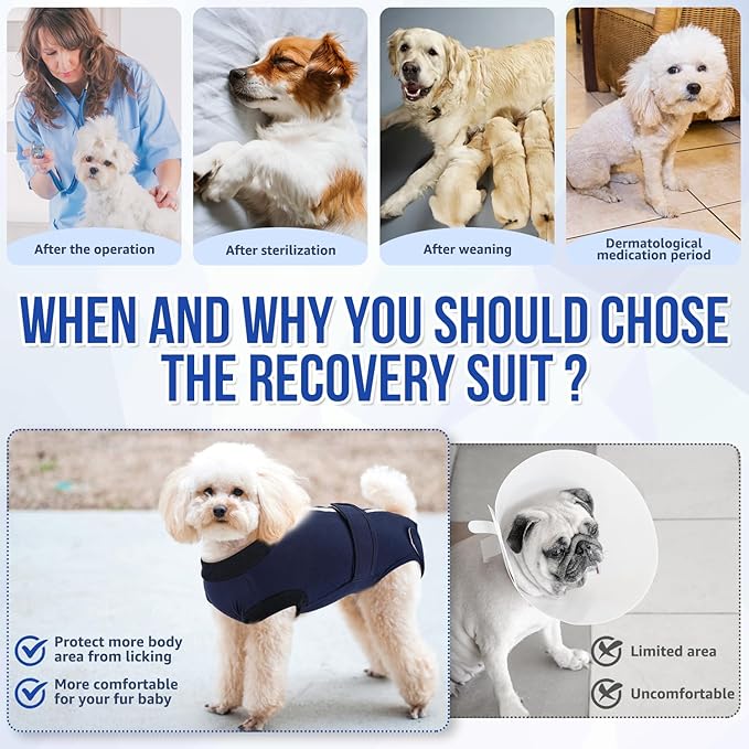 Lukovee Recovery Suit for Dogs, Zipper-On Onesie for Female Male Dog, Abdominal Wounds Cone E-Collar Alternative, Prevent Licking Spay (XL, Dark Blue)