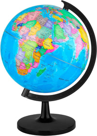 Wizdar 10 inch spinning world globe for kids on a stand with political map and blue oceans