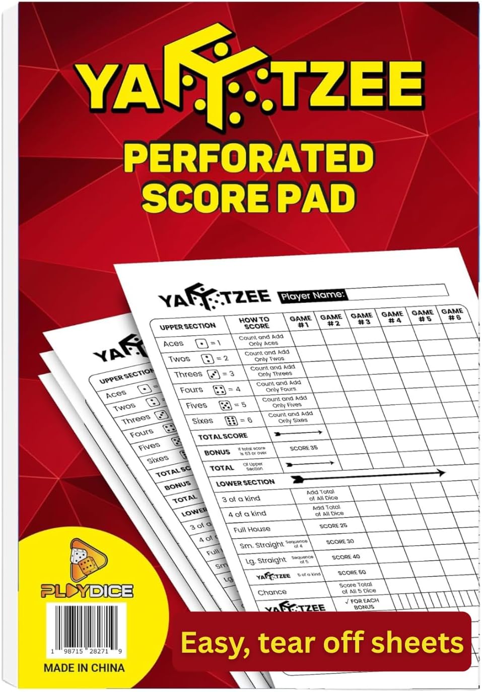 Perforated Yahtzee Score Pads: 120 Easy Tear Off Score Sheets - 6x9" - 120 Pages (1-Pack)