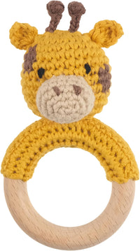 Joliecraft beige crochet bear rattle with natural wood teething ring - view 2