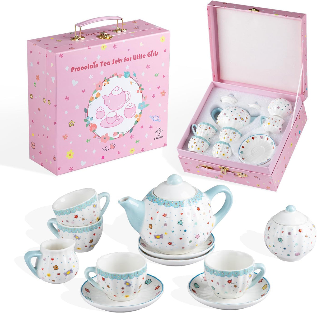 Sweejar porcelain tea set for little girls in pumpkin shape with teapot, cups and saucers - view 2