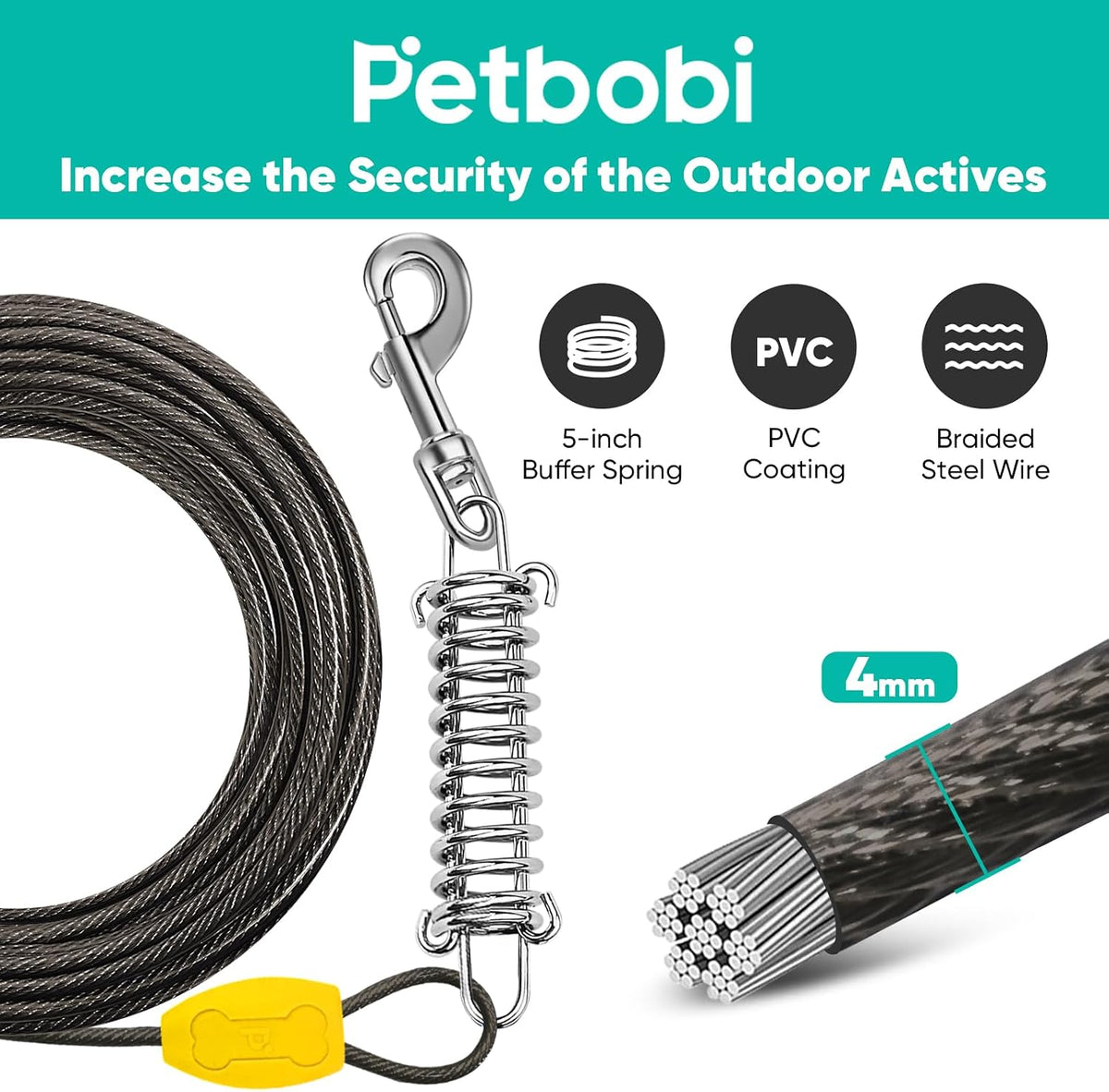 Petbobi Dog Tie Out Cable and Stake - 40 ft (120 lbs) / Black - image 2