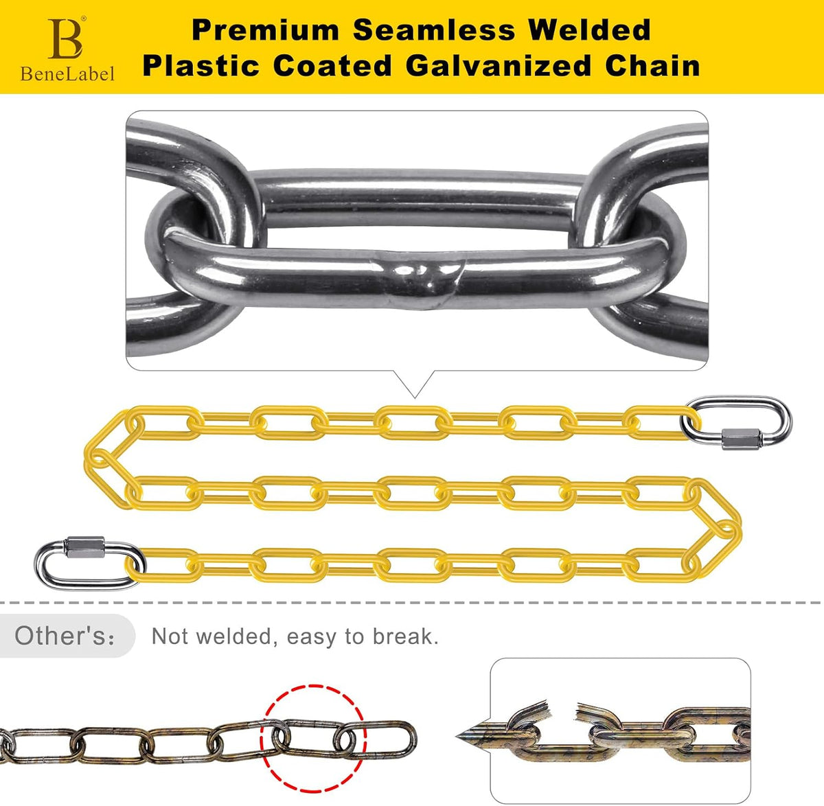 BeneLabel 40 inch yellow coated heavy duty hanging chains with carabiners - view 26