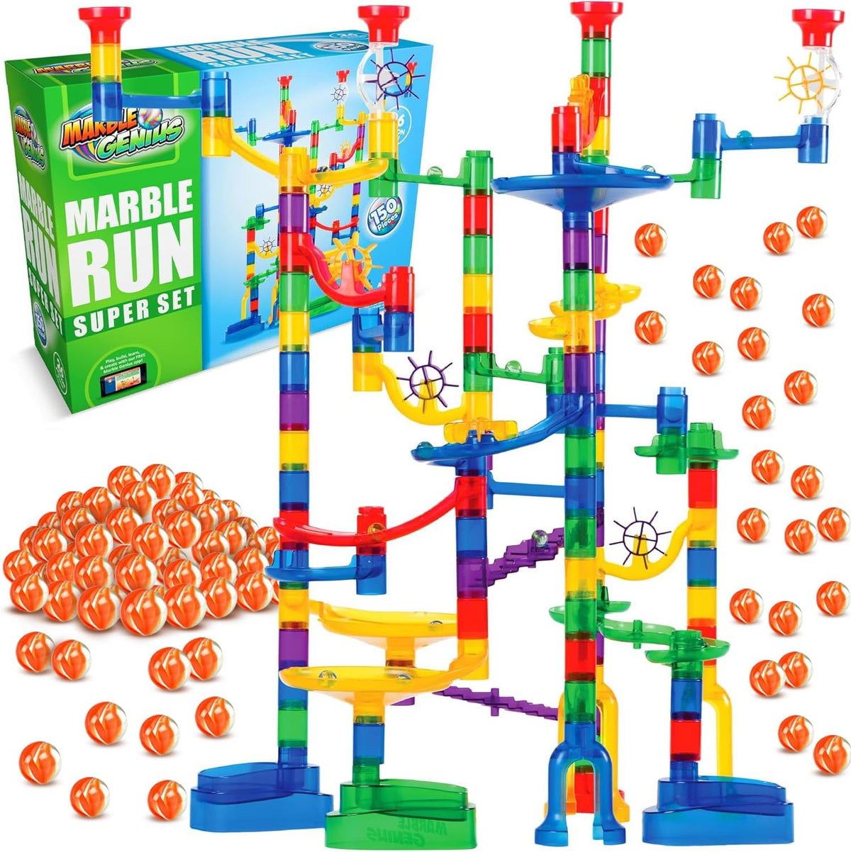 Marble Genius Marble Run Super Set, 150 Translucent Pieces - 150 Pieces - Super Set