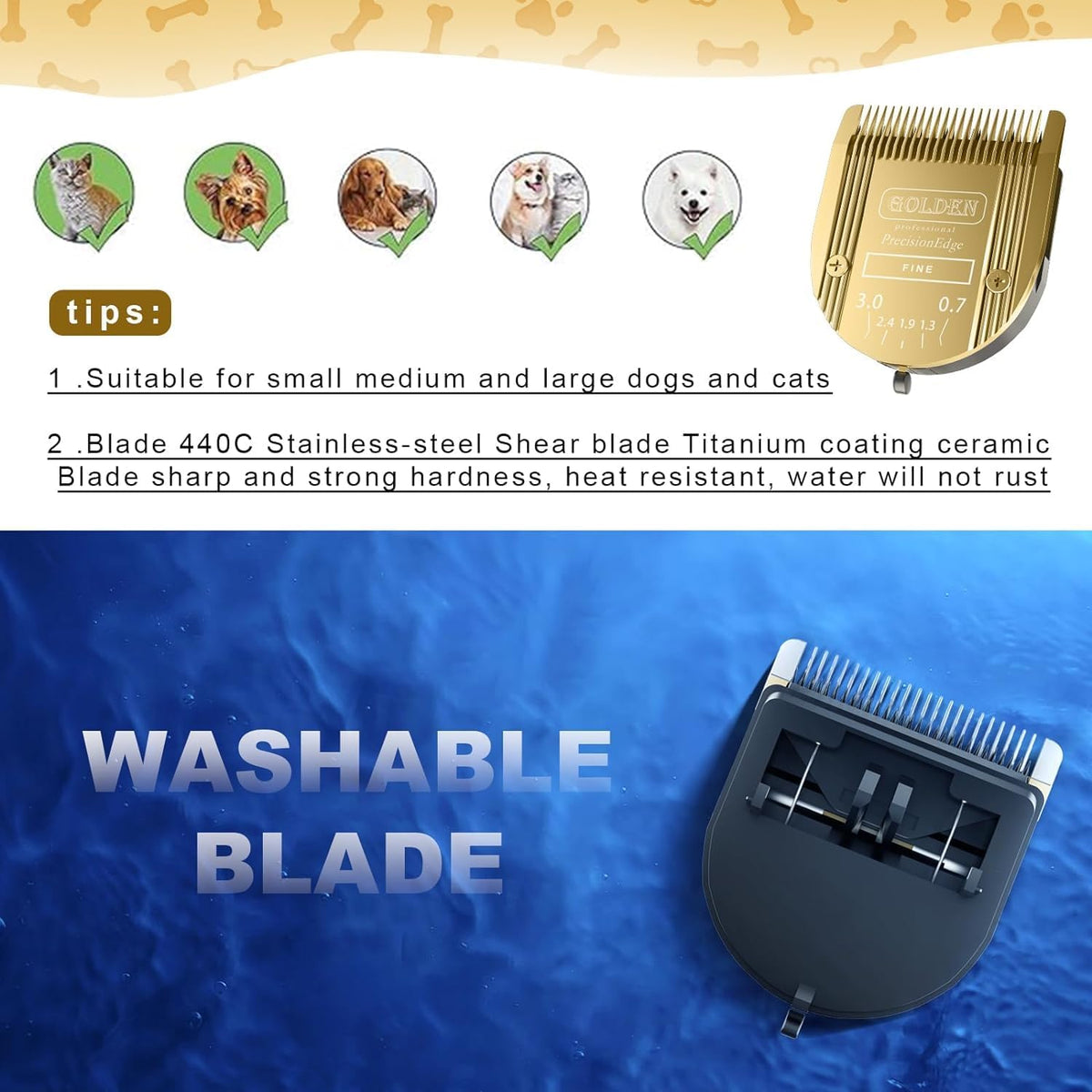 3Pack 5 in 1 Blades Dog Grooming Blade Compatible with Wahl Bravura - GOLD/3PCS - image 2