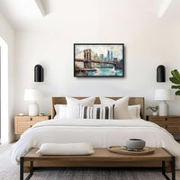 Extra Large Framed Brooklyn Bridge Wall Art,New York City Wall Decor,Abstract Skyline Cityscape Pictures for Living Room,Canvas Print Painting Modern Artwork Bedroom Office Bathroom 36L x24W
