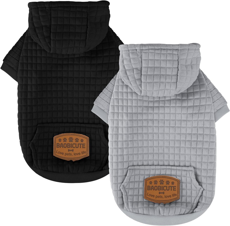 2 Pack Dog Hoodie Sweaters for Small Medium Dogs Warm Dog Clothes - Black+Grey / XXS (Back: 8",Chest: 11",2.5-5lbs)