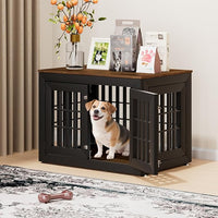 38" Heavy Duty Dog Crate Furniture for Small,Medium and Large Dogs,Rustic Wooden Dog Cage Kennel Indoor Furniture with Waterproof Top,Decorative Pet House Side End Table (Black & Wood)