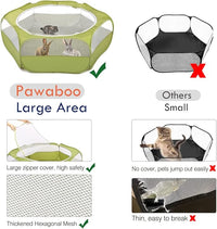 Pawaboo Small Animals Playpen, Waterproof Small Pet Cage Tent with Zippered Cover, Portable Outdoor Yard Fence with 3 Metal Rod for Chick/Kitten/Puppy/Guinea Pig/Rabbits/Hamster/Chinchillas,Green