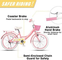 Glerc Maggie Girls Bike, 12-20 Inch Kids Bike for 2-13 Years Old Children, Princess Style Kids - Pink & White / 20 Inch - image 3