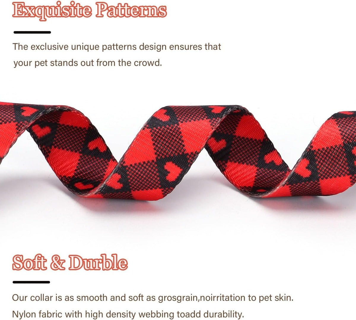 Reflective Dog Collar, Puppy Collar with Buckle Adjustable - Z-Red Heart / Small :Width 5/8",Neck 10-14" - image 3