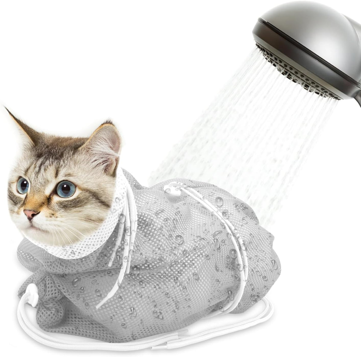 Cat Bathing Bag Anti Scratch Grooming Shower Washing Bag for Nail - White-Gray
