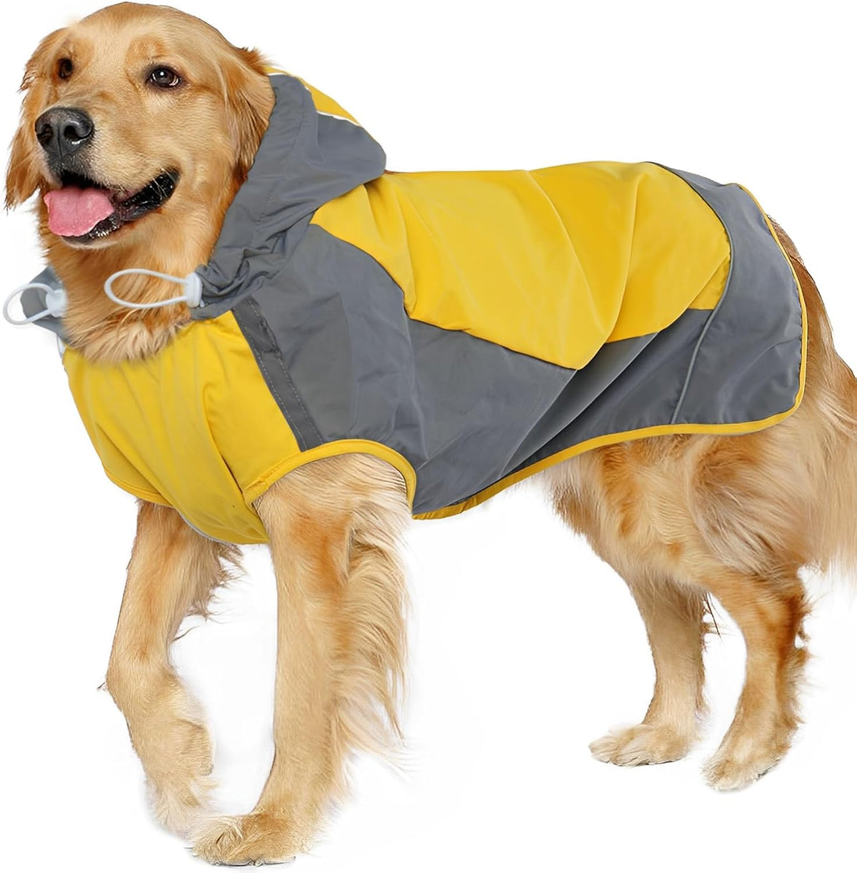 Hooded Dog Raincoat, Reflective Large Dog Rain Poncho - 2X-Large / Yellow