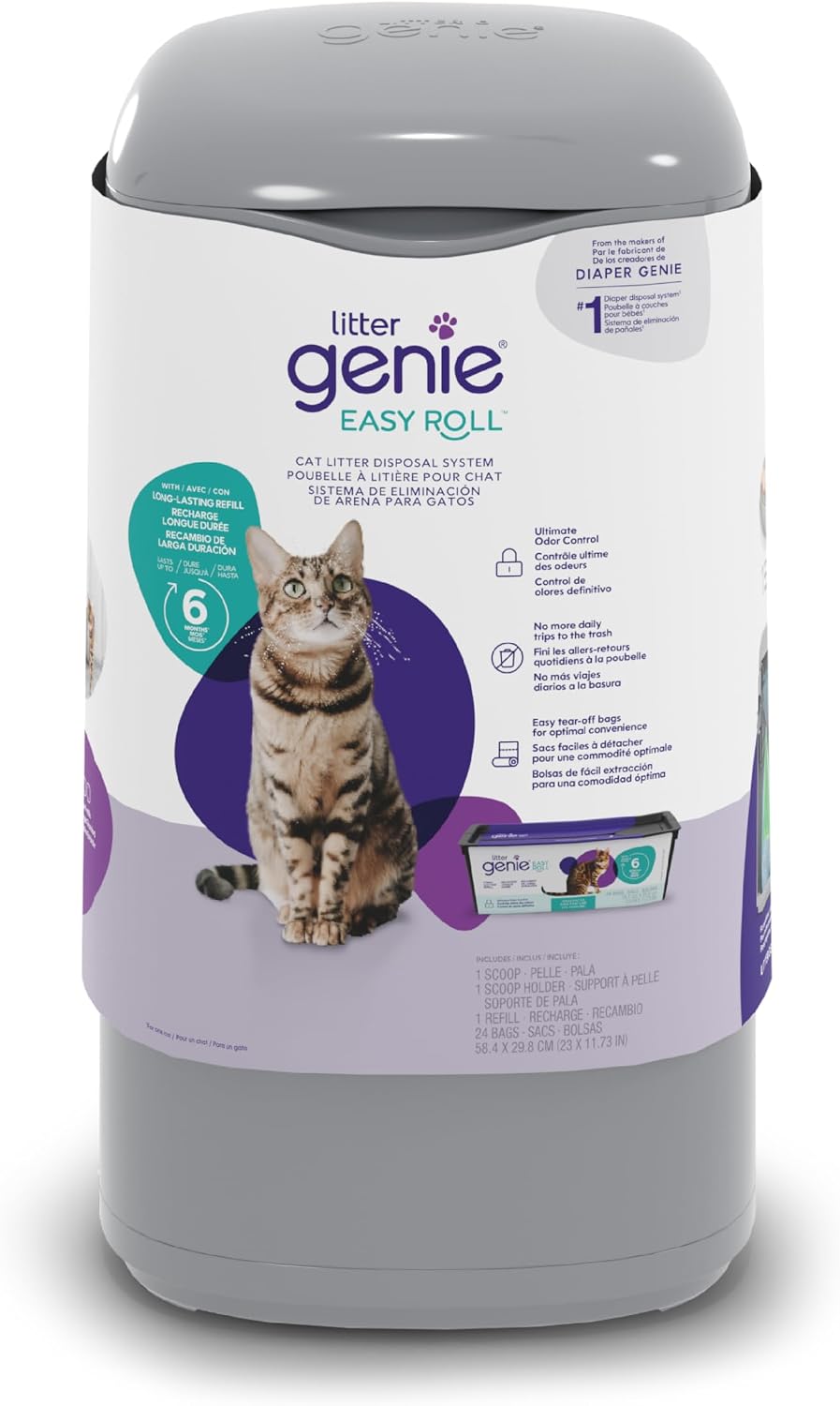 Litter Genie Easy Roll Pail with Easy Roll Refill - Grey
