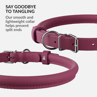 CollarDirect Rolled Leather Dog Collar, Soft Padded Round Puppy Collar, Handmade Genuine Leather Collar Dog Small Large Cat Collars 13 Colors (6-7 Inch, Pink Smooth)