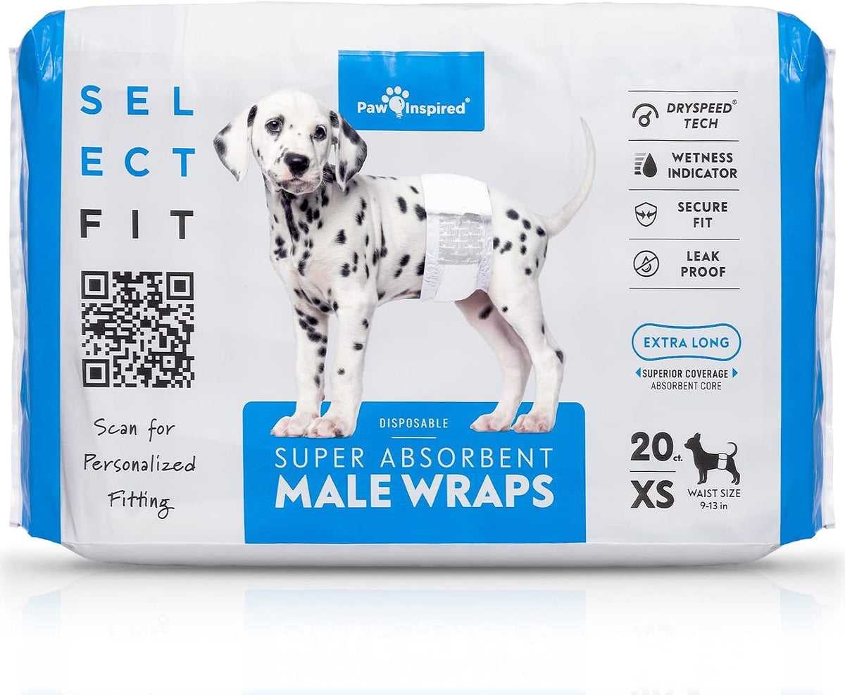 Paw Inspired Select Fit Male Dog Wraps, Wetness Indicator - X-Small